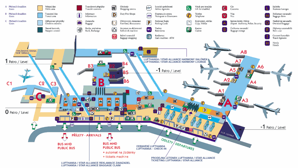 Схема терминала 1  (International arrivals & departures)